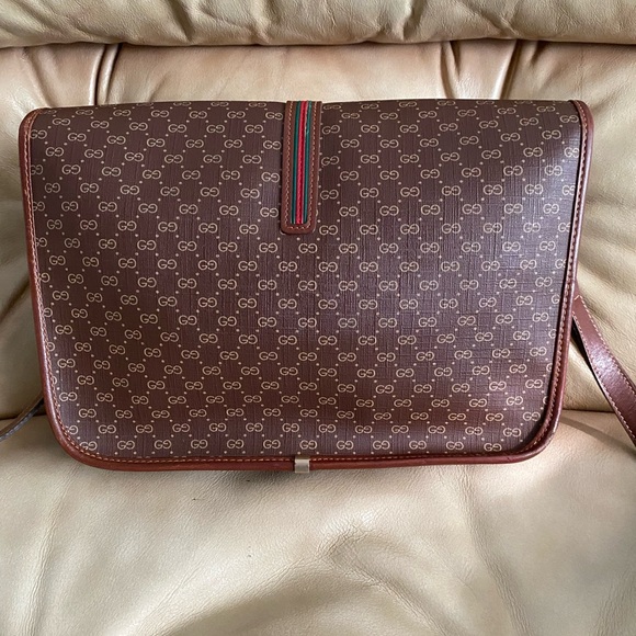 RARE Vintage Gucci Crossbody Bag Micro GG Brown Stripe Flap COA - Picture 2 of 16